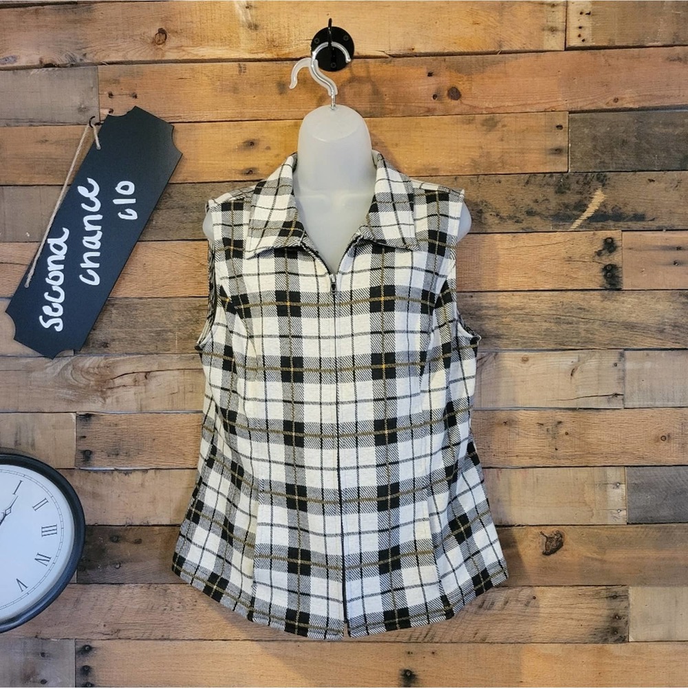 SALE-Christopher & Banks women's plaid cottage grandma zippered vest size large
